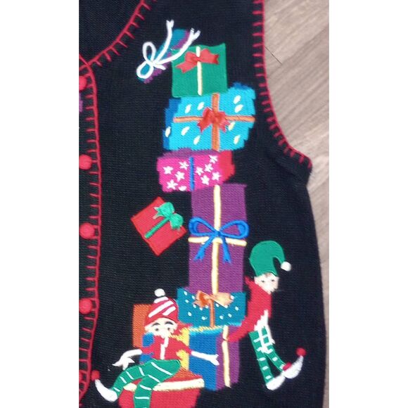 Christmas sweater. Vest , cardigan. Belle pointe elves. Size Large - Picture 3 of 4